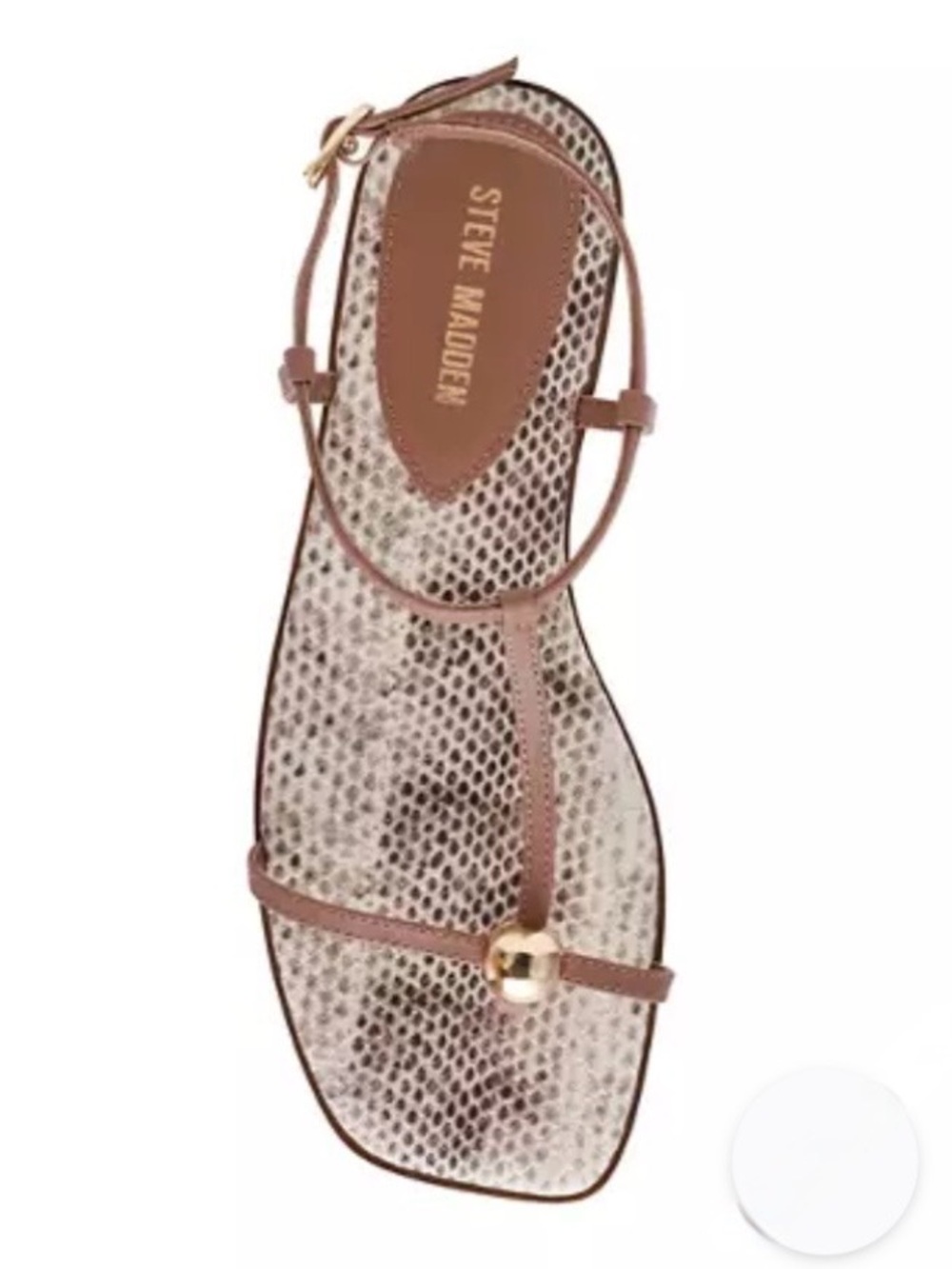 Steve Madden Ritzy Light Brown Leather T-Strap Sandal with Gold Accent